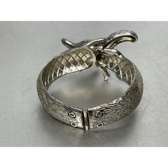 Vintage CASTLECLIFF Silver Plated Platinum FOX Clamper Cuff Bracelet - Picture 4 of 6